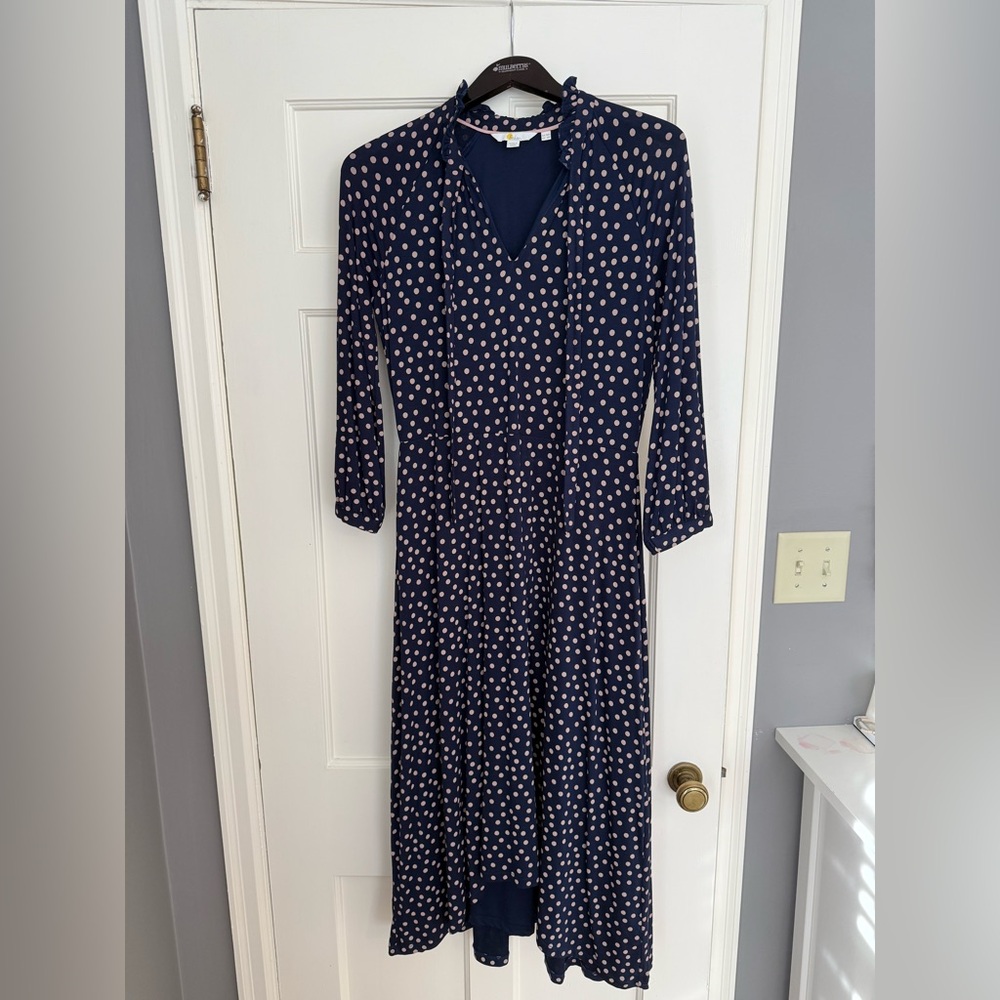 Navy polka dot Boden midi/maxi dress. Size 6. Impeccable condition. Worn twice.